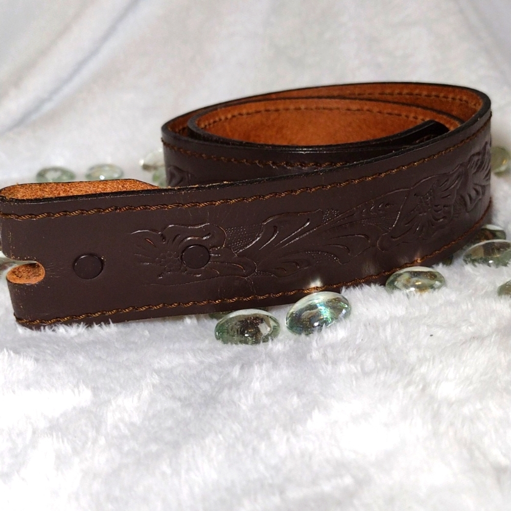 Hand-Tooled Western Brown Leather Belt